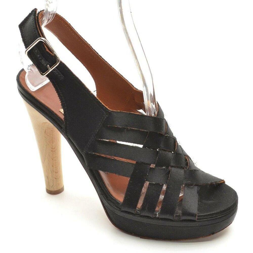 Lanvin Black Strappy Caged Slingback Heels 37